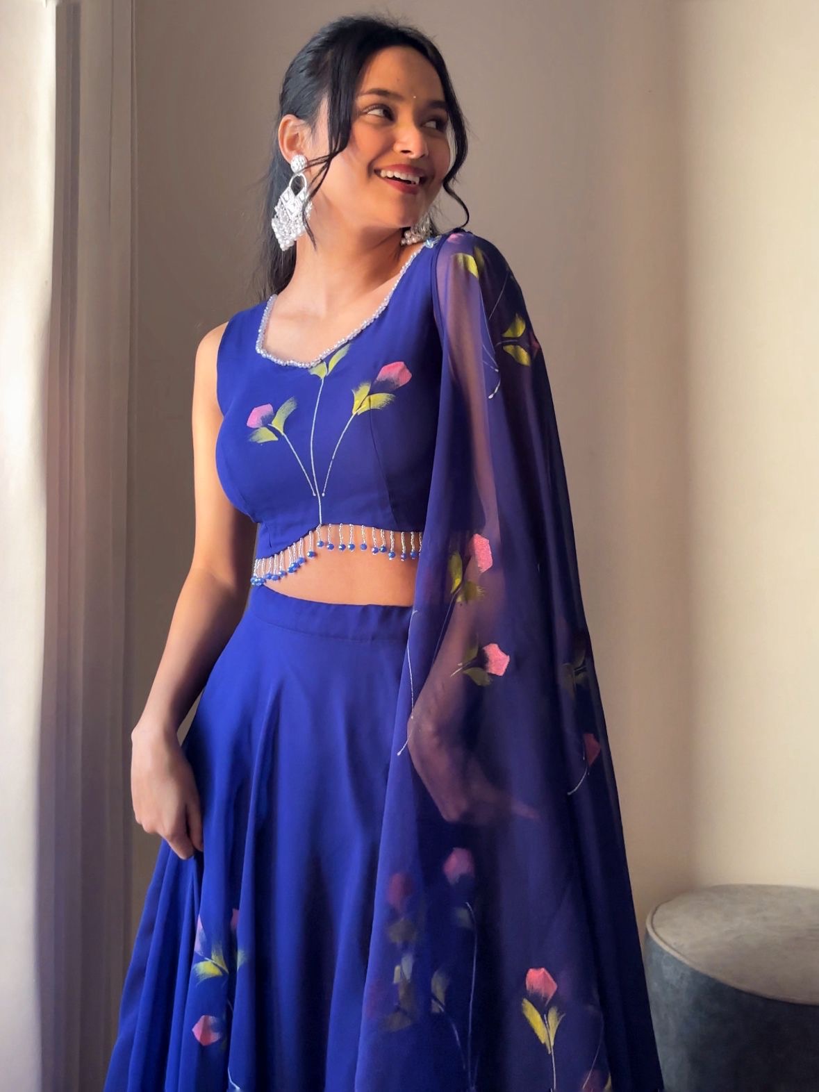 Lehenga Choli Georgette Hand Printed - Image 5