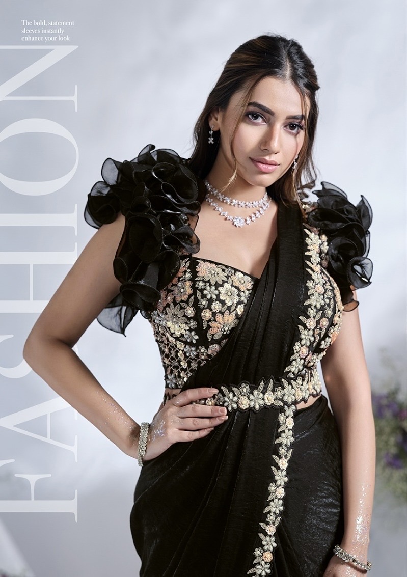 Predrapped Saree Two Tone Satin Silk - Image 5