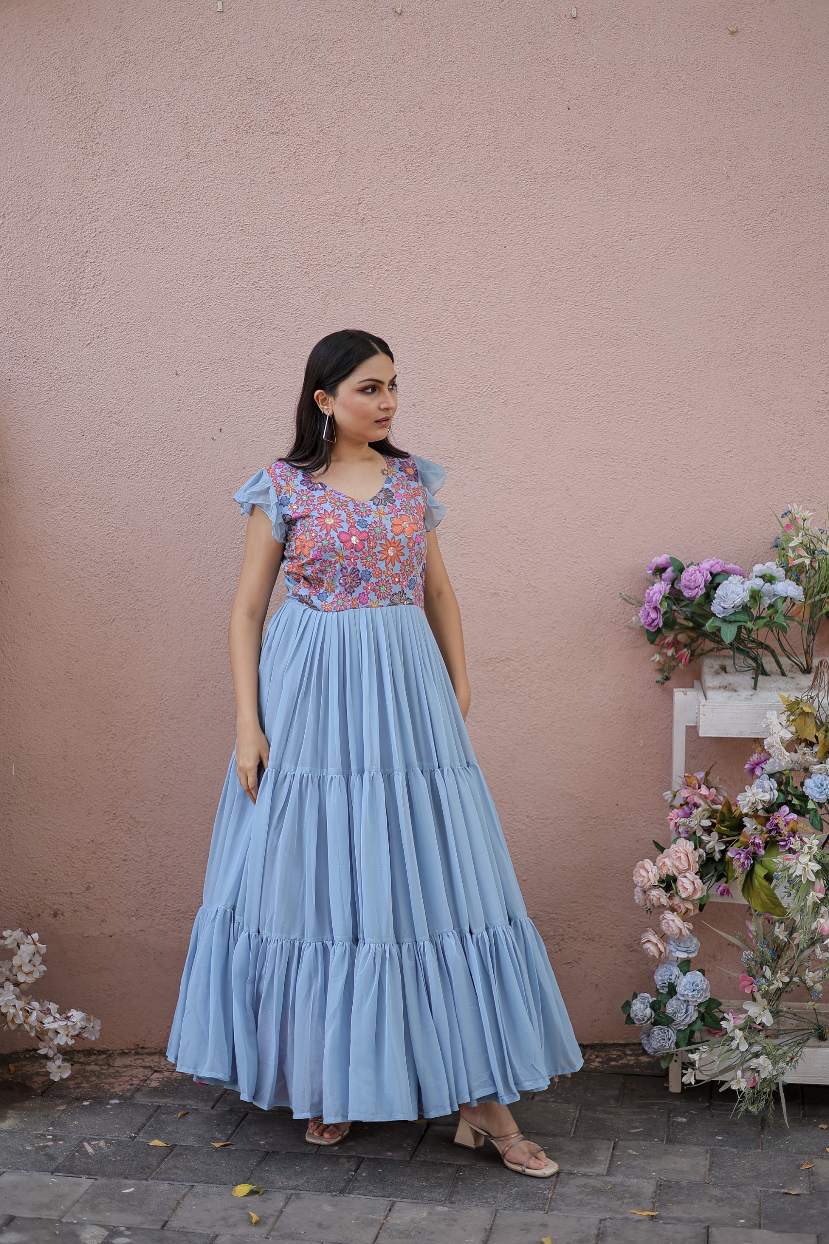 Gown Faux Georgette with Rich Floral Position Print Work - Image 3