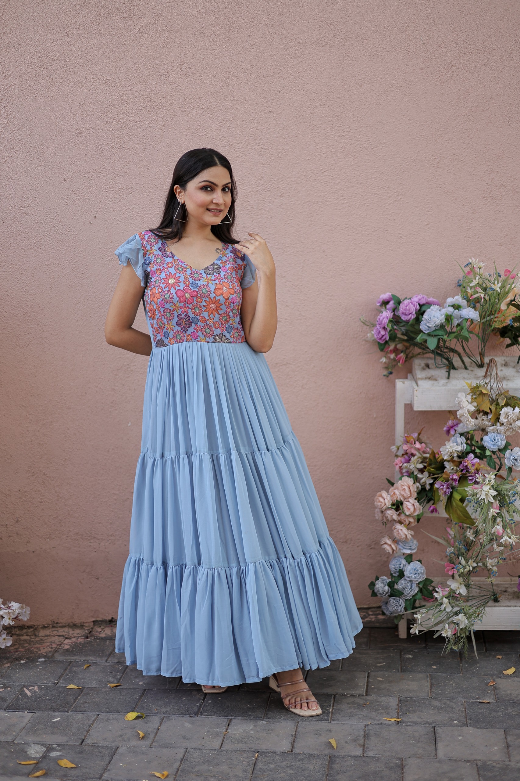 Gown Faux Georgette with Rich Floral Position Print Work - Image 4